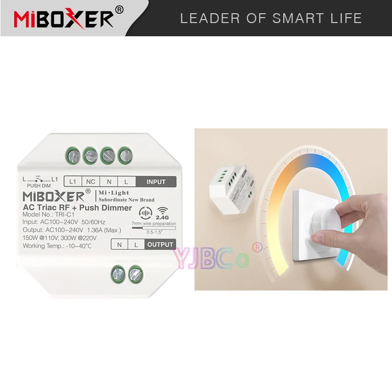 Miboxer LED Triiac RF Push Dimmer Switch AC110V 220V TRI-C1 2 4GH Пульт дистанционного управления работает с