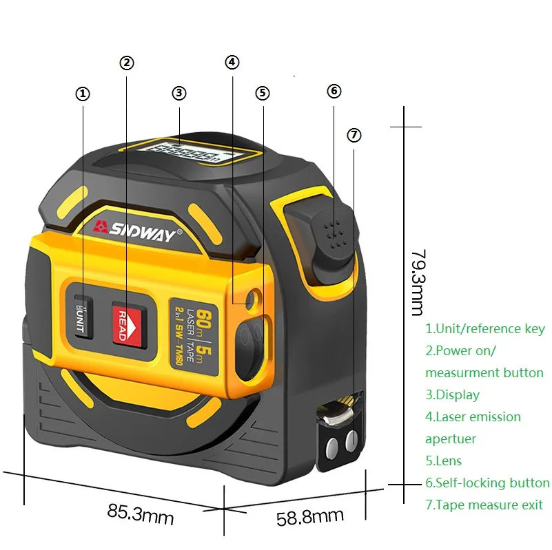 Ручной инфракрасный лазер 60 м 40 измерительная лента 5 2 в 1 ЖК цифровой дисплей