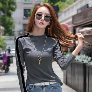 Новинка 2022, зимняя футболка, женские топы, футболка с длинным рукавом, Осенние Хлопковые женские футболки, Повседневные базовые женские футболки, женская одежда