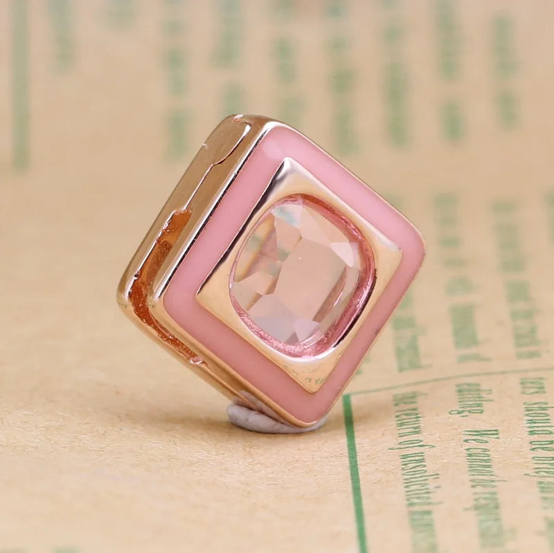 

Authentic 925 Sterling Silver Beads New Pink Square Opal Fixing Clip Fit Original Pandora Bracelet For Women Diy Jewelry