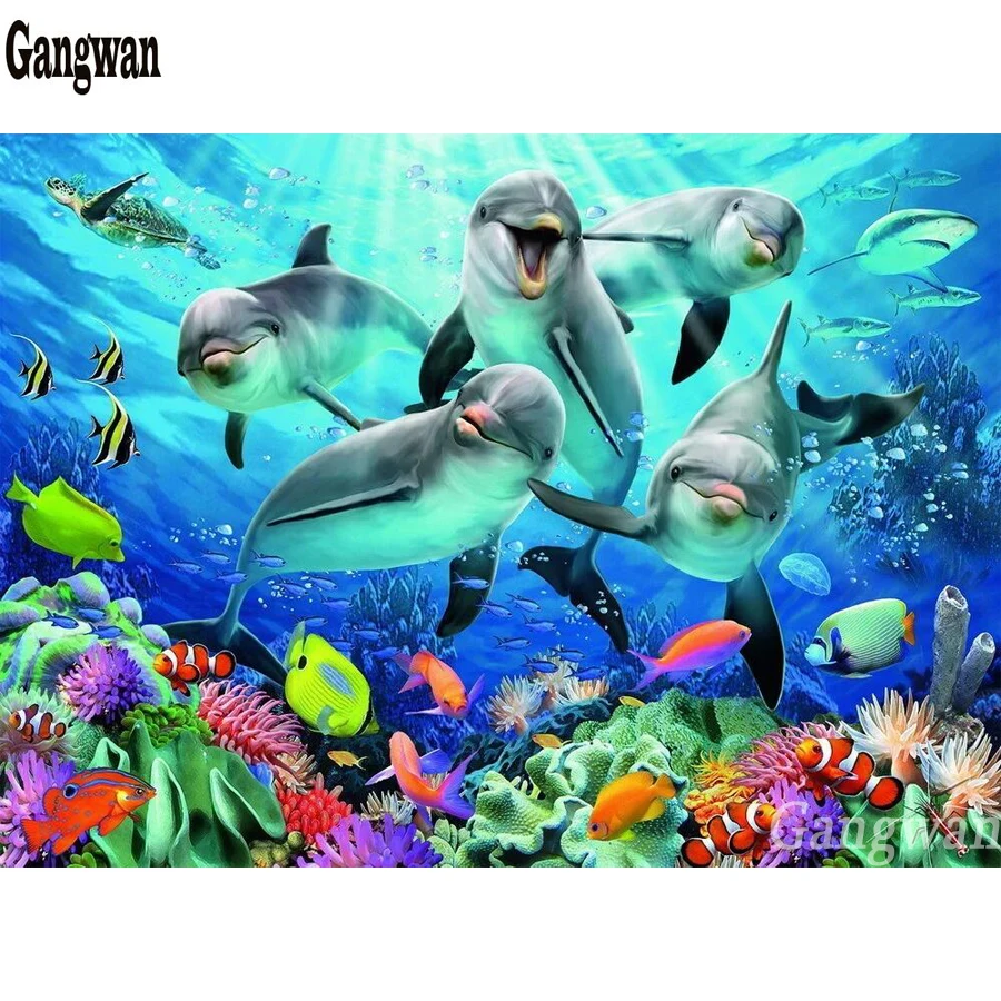 5D квадратная/круглая Алмазная вышивка дельфин морская жизнь узор мозаика