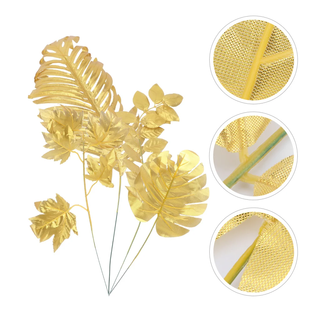 

4Pcs Simulation Plant Ornaments Party Decor Supplies Scene Layout Props Golden