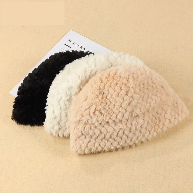 

VISROVER 3 Colorway Fake Fur Woman Winter Hats Solid Color Autumn Fishman Hat Soft Unisex Wool Warm Skullies Gift Wholesales
