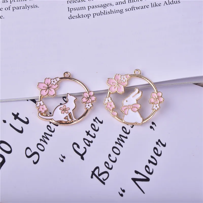 10 шт./упак. венок из цветов кот кролик с эмалью металлические подвески серьги