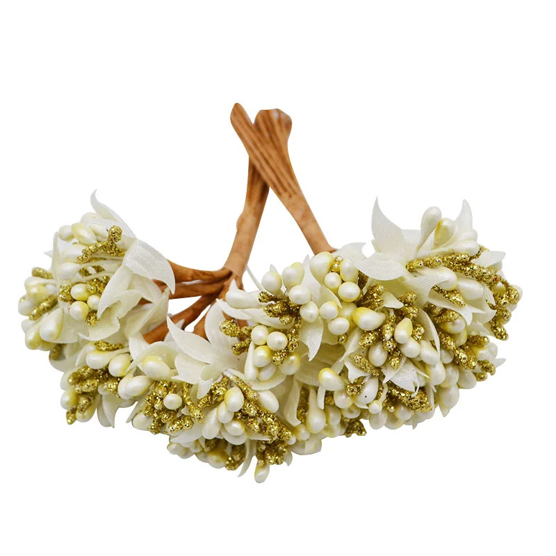 Gold Decorative Berries Artificial Flower Cherry Berry Stamen Wedding Wreath Bridal Shower DIY Craft Garlands Home Party Decor | Дом и сад