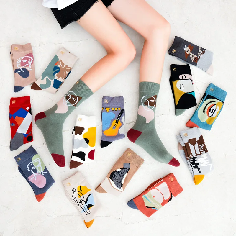 

10 pieces = 5pairs Socks Women Ins Fashion Socks Street 2020 Japanese and Korean-Style Cotton Art Creative Fashion women Socks