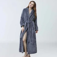 womens long bathrobe flannel fluffy winter long sleeve solid ladies v neck robes sleepwear soft terry home clothes for female
