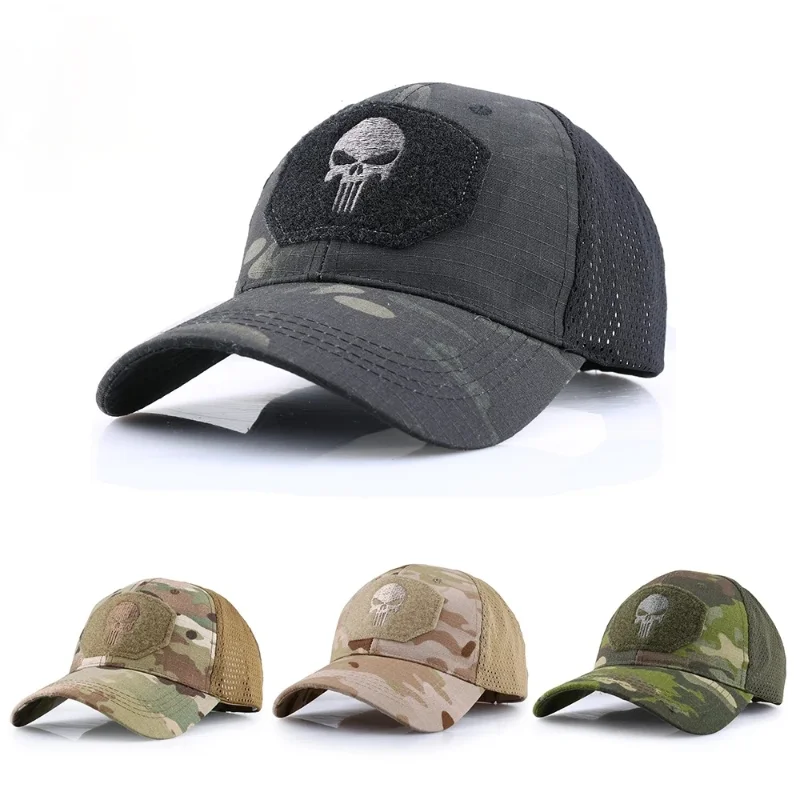 

Men's Punisher Skull Tactical Military Baseball Caps For Women Camo Airsoft Outdoor Mesh Snapback Cap Sun Visor Trucker Hat