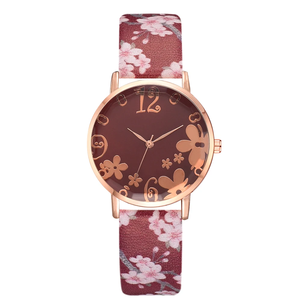 Часы наручные женские с рельефным цветочным принтом роскошные модные маленькие