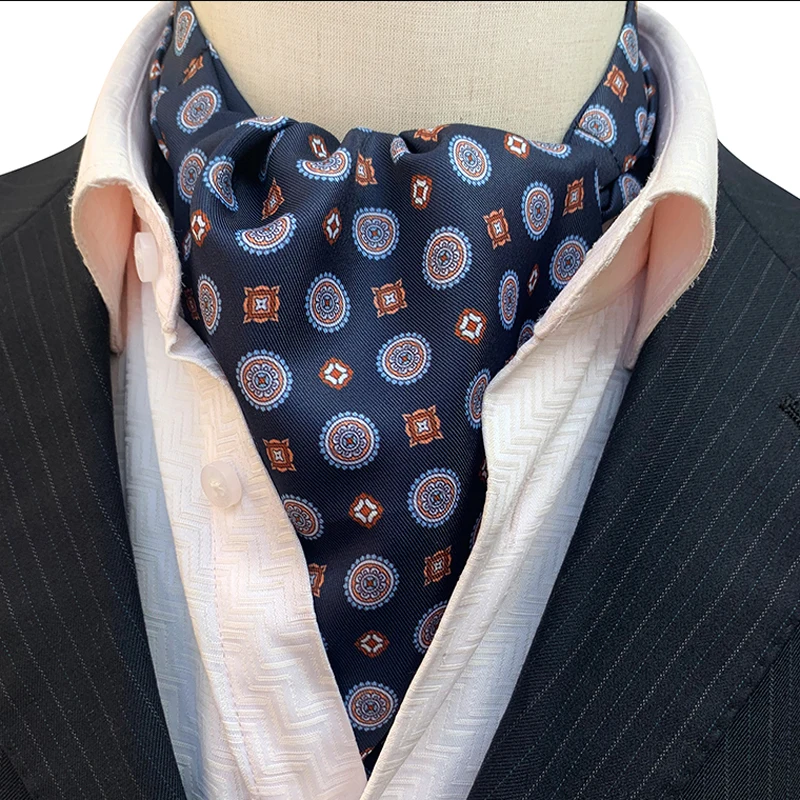 

Новый дизайн, мужские галстуки Ascot, мужской официальный шарф, темно-синий классический галстук Ascots для мужчин, для банкета, свадебной вечери...