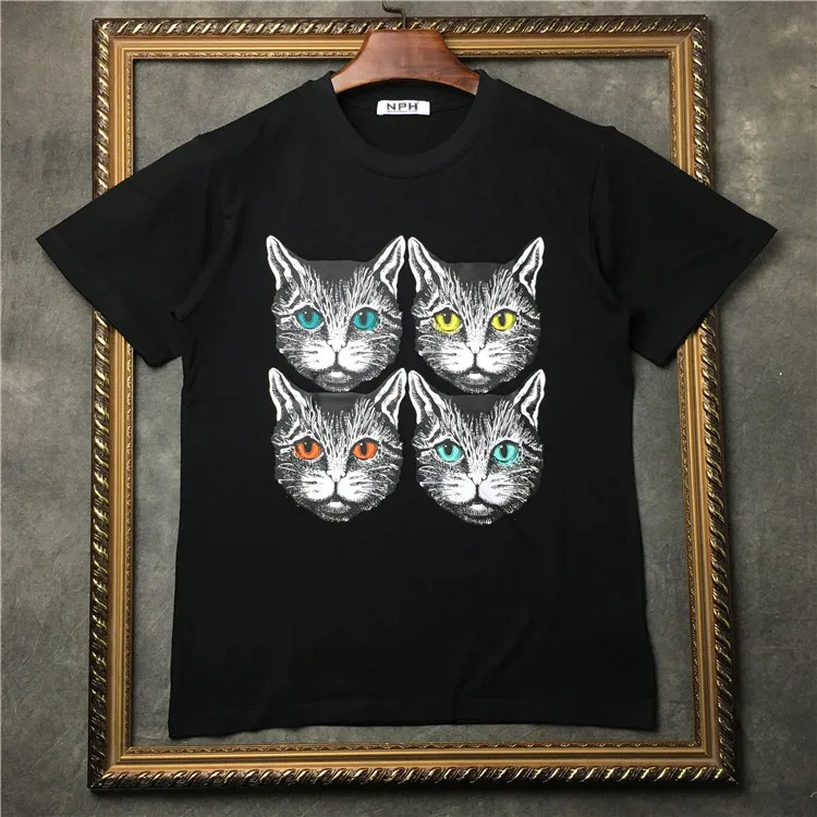 

19ss New Men Novelty Four Different Eyes kittens T Shirts T-Shirt Hip Hop Skateboard Street Cotton T-Shirts Tee Top kenye #F47