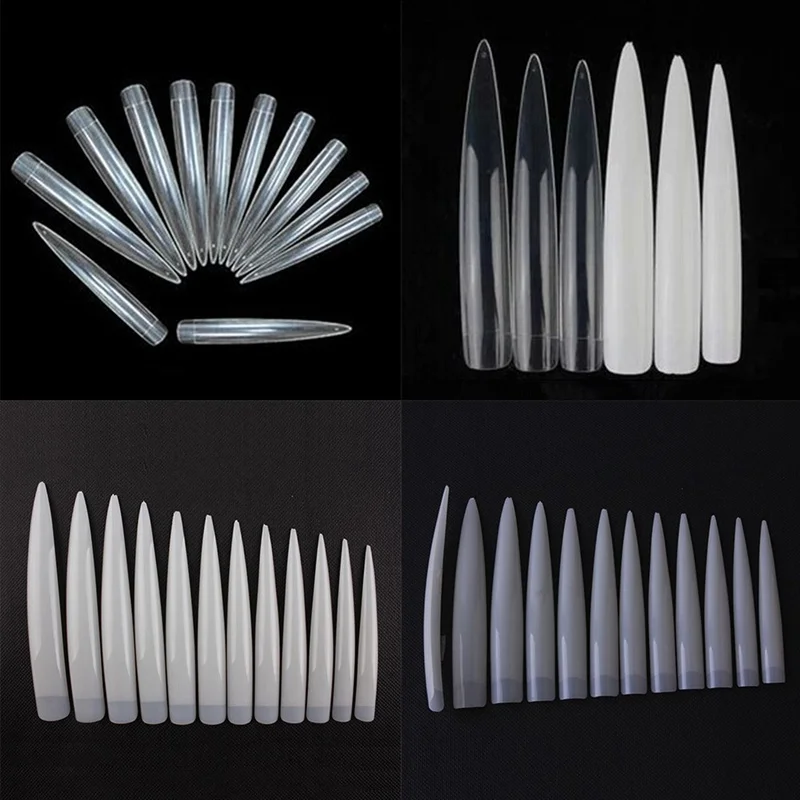 12pcs/pack Long Stiletto Sharp Ending Half Cover French Salon False Tips Acrylic Nail Art DIY Tools Supply