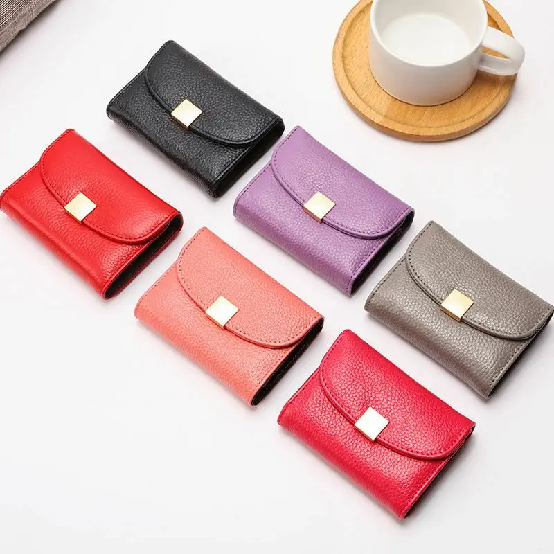 

Genuine Leather Women's wallet 2022 Women short Purse Clutches Money Wallets Handbag Handy Passport wallet for Cell Phone Card