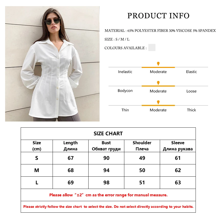

Clacive White Lapel Fashion Blouses Autumn Casual Slim Long Sleeve Office Women'S Shirt Elegant Skinny Shirts Top Women Buttons