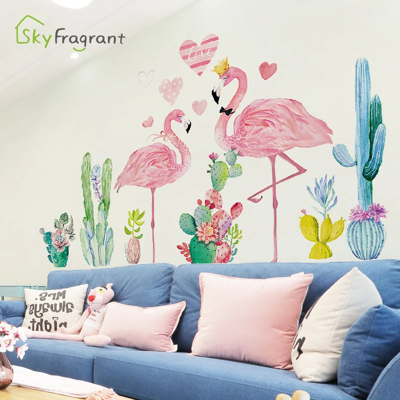

pink ins flamingo wall sticker net red girl room decoration bedroom stickers living room sofa background wall decor home decor