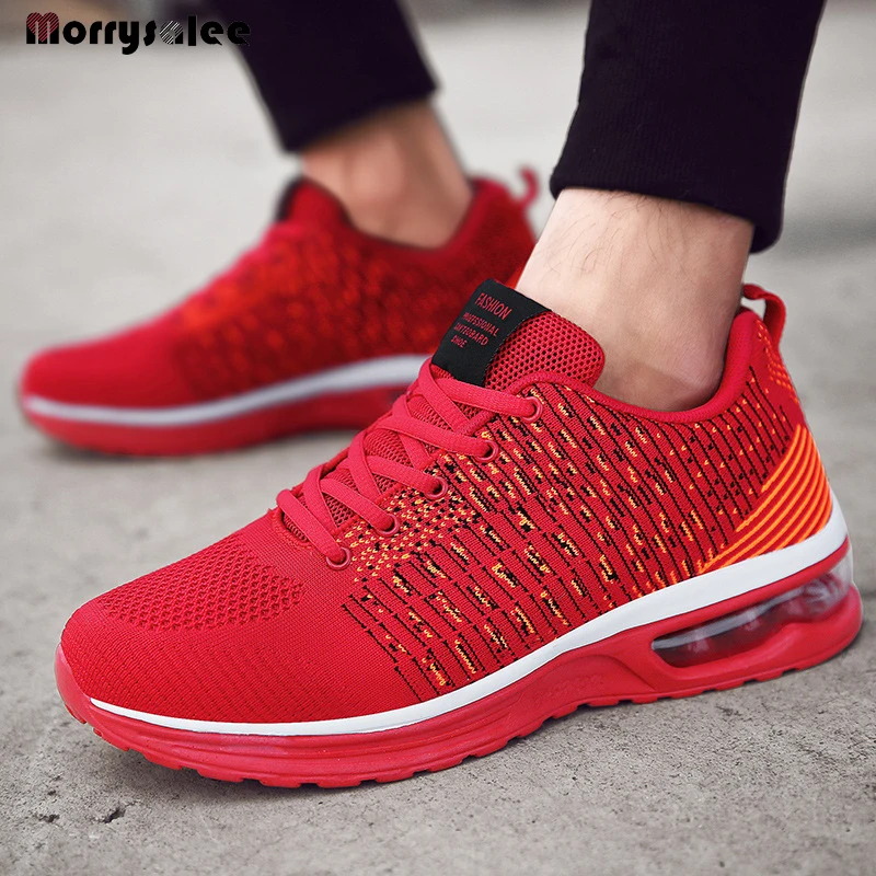 Sports Leisure Large Size Mesh Casual Shoes Lacing Men's Shoes Breathable Shoes Sports Flying Knitting Running Men's Sneakers