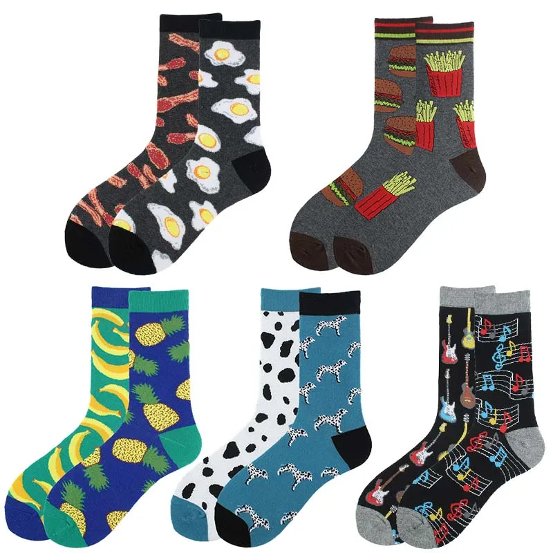 

Divertidos Happy Design Funny Socks Men Chili Music Egg Hamburg Monky Dinosaur Penguin Cactus Unisex Hip Hop Skarpetki Sokken