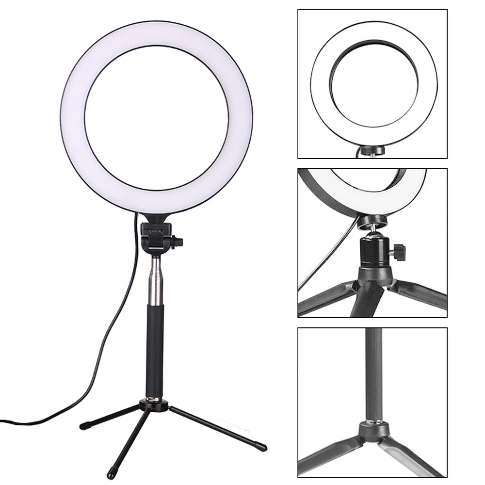 Светодиодный кольцевой светильник 16 см круглая лампа для селфи со штативом и