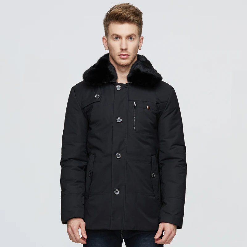 Мужская куртка пуховик с натуральным лисьим мехом и воротником на утином пуху