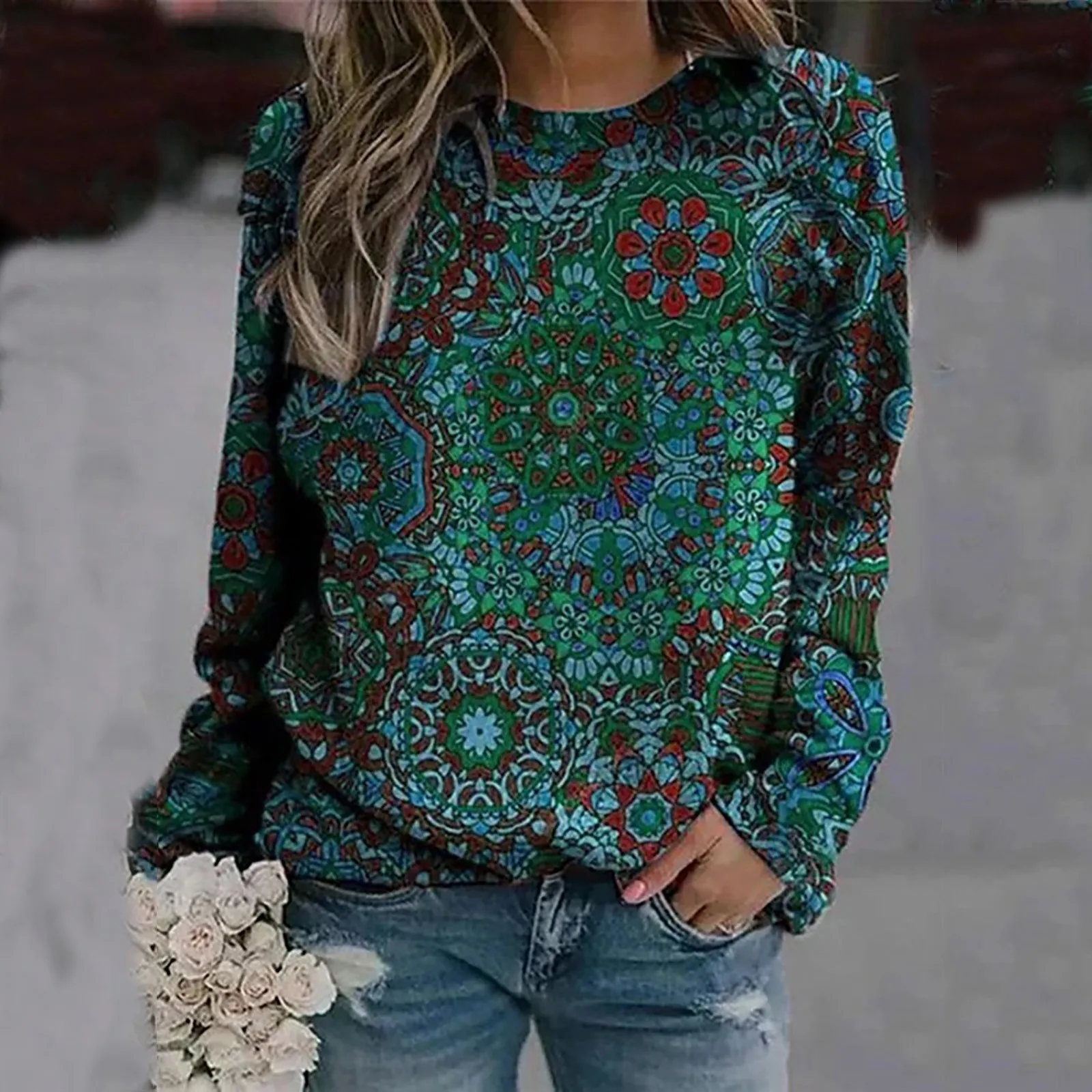 

Женский свитшот с художественным принтом, повседневный Свободный пуловер с круглым вырезом, уличная одежда, осень 2021