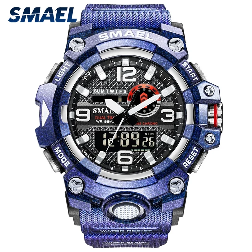 

SMAEL Blue Fashion Sport Watches Men Dual Time Digital Watch 50m Waterproof LED Military Wristwatch for Man Quartz Clock Gift