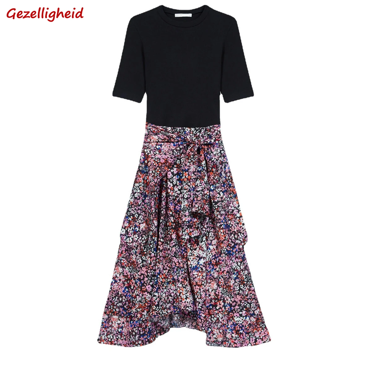 

Платье Gezelligheid для женщин, лето 2021 г., модное элегантное платье-миди неправильной формы с цветочным рисунком