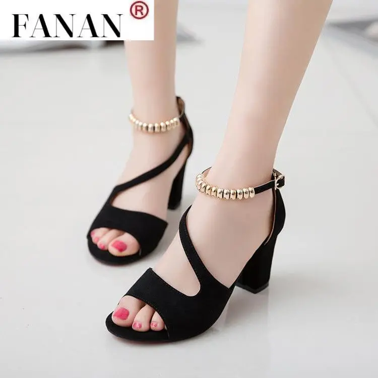 Женские босоножки на высоком каблуке сандалии с открытым носком толстом