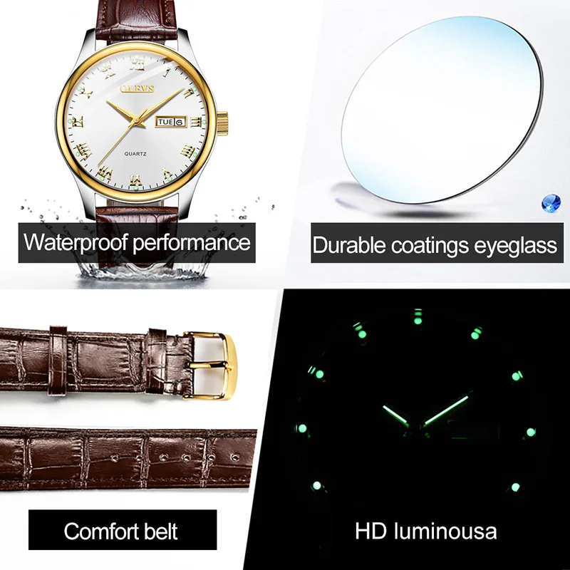 OLEVS Top Barnd Luxury Quartz Couple Watch Fashion Business Men Women Watch Leather Stainless Steel Clock Wristwatch Reloj Mujer