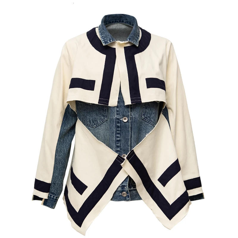 CHICEVER джинсовая женская куртка в стиле пэчворк хит цвета воротник с лацканами