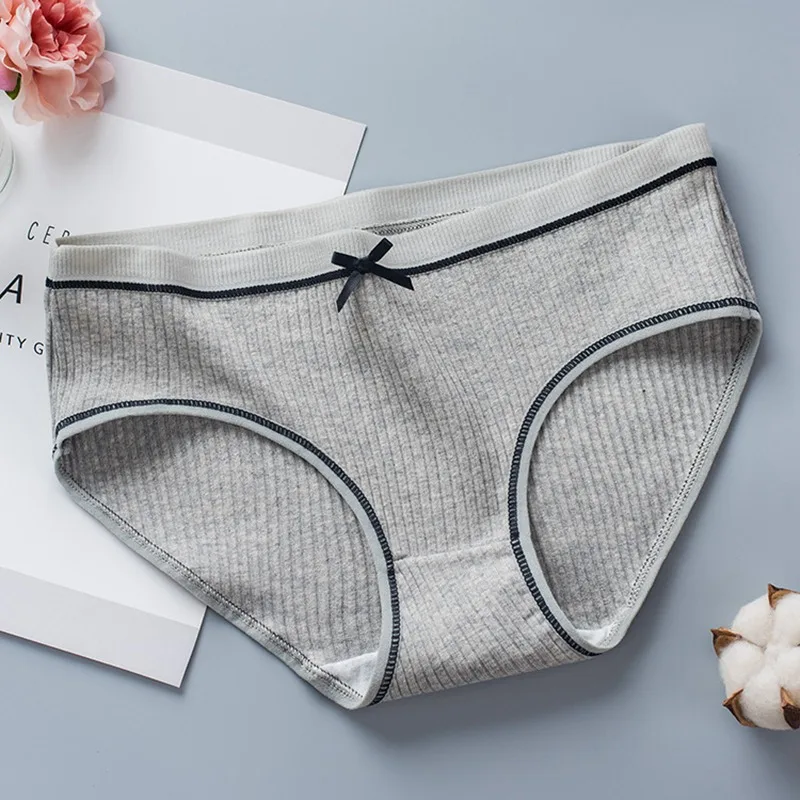 gray 10 цветов, L, XL, XXL, спиральная полоска, хлопковое нижнее белье для девочек, сексуальный бант, низкая талия, женские трусы размера плюс - Цвет: gray