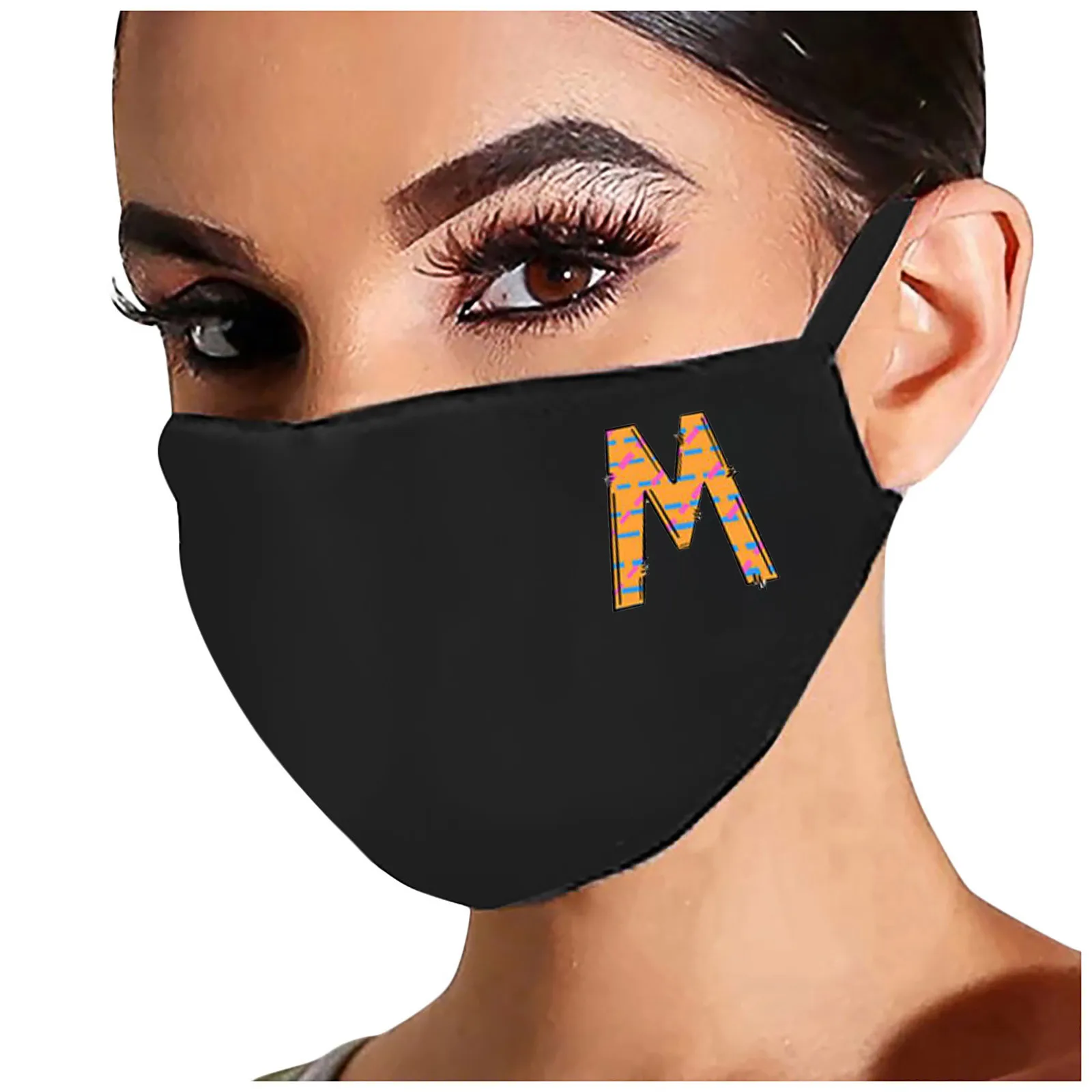 

Black Unisex M-Z Letter Print Cotton Breathable Multi-Purpose Face Cover Windproof Mask Washable Reusable Masque Face Mask #n25
