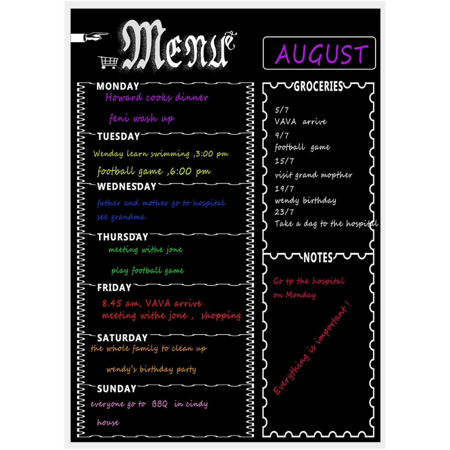 Magnetic Menu Board Kitchen Fridge Board with 8 Color Chalk Markers Dry Erase Weekly Planner Grocery Chalkboard for Refrigerator