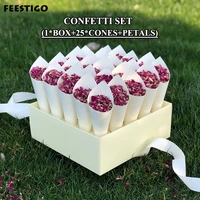 wedding confetti cones holder biodegradable dried flower real petal confetti in display box outdoors lawn wedding decoration