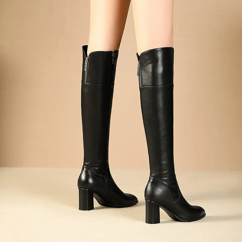 MORAZORA New arrive hot sale genuine leather women boots black color buckle winter keep warm knee high boots big size 34-42