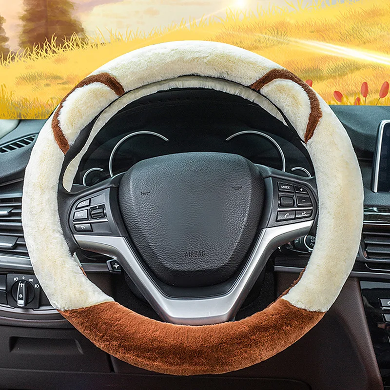 

Popular Winter Super Soft Plush Automobile Steering Wheel Cover General Warm Artificial Fur Automobile Handlebar Steering Wheel