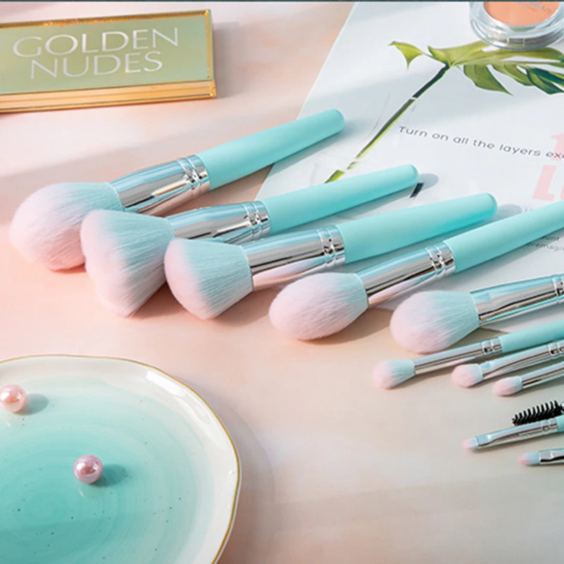 

New Mint Green Cat'S Claw Brush 11 Wooden Handle Makeup Portable Blush Set Beauty Tool Bevel Trimming Flame Highlight Eye Medium