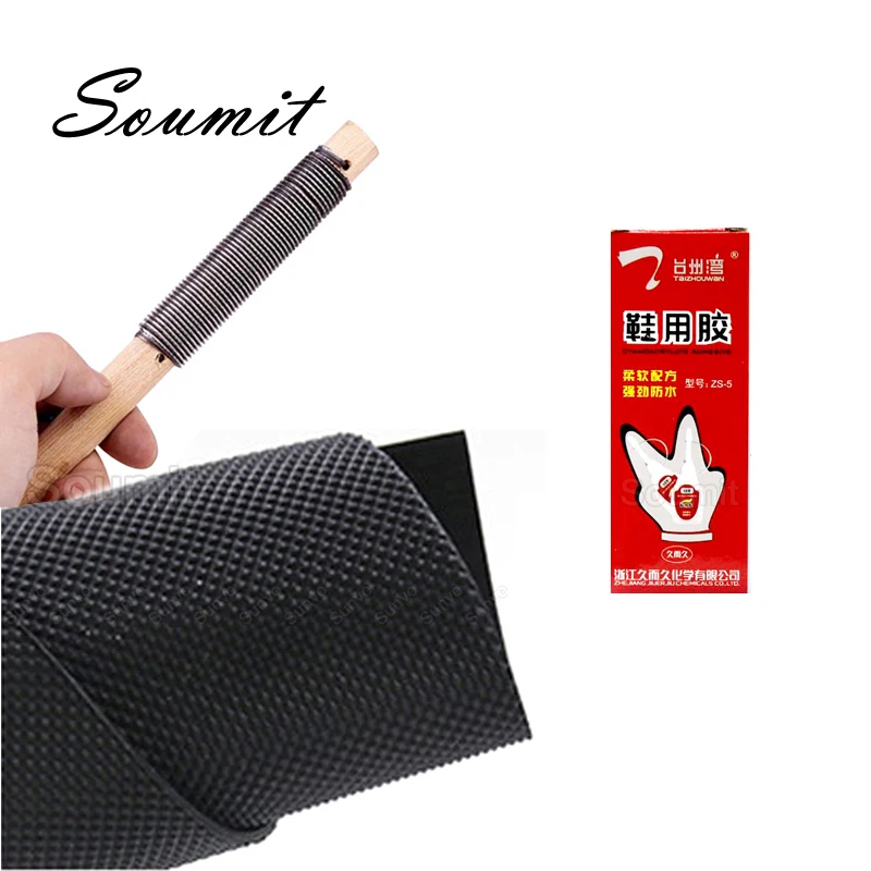 Repair Shoe Sole Tool for Rubber Full Sole 3pcs Kit Anti Slip Outsoles Patches +1 Glue +1 Sole File Knife Shoe Accessories Set