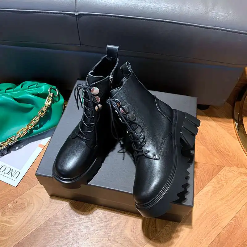 

Lenkisen genuine leather round toe thick bottom winter shoes high street fashion classic colors keep warm cozy ankle boots L01