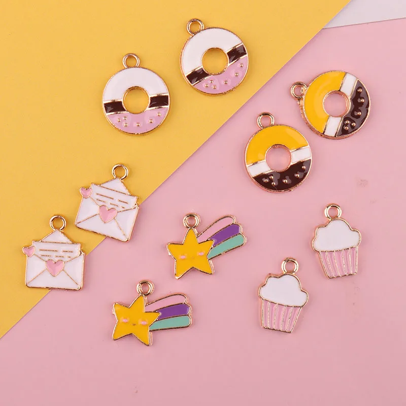 10 шт./лот пончик конверт звезда Торт эмаль шармы модные ювелирные изделия серьги