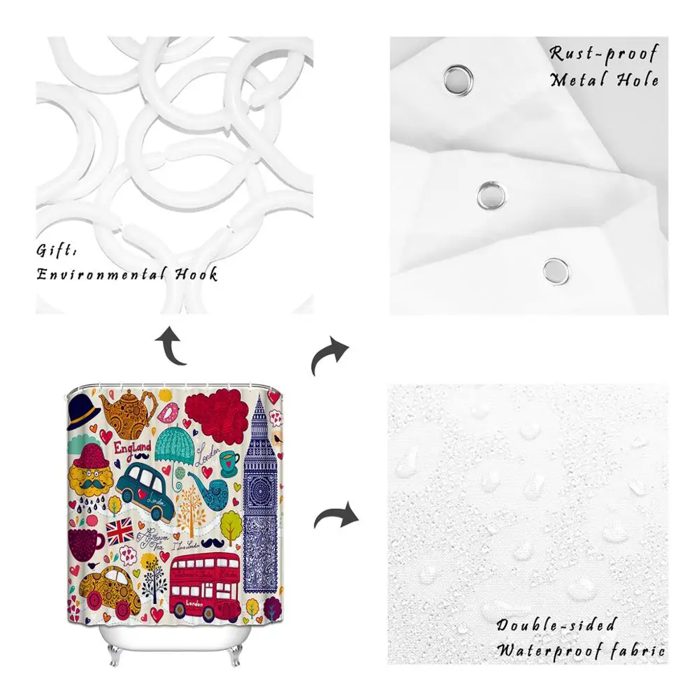 Ретро занавес для душа декор с изображением парика Ambesonne красочные символы