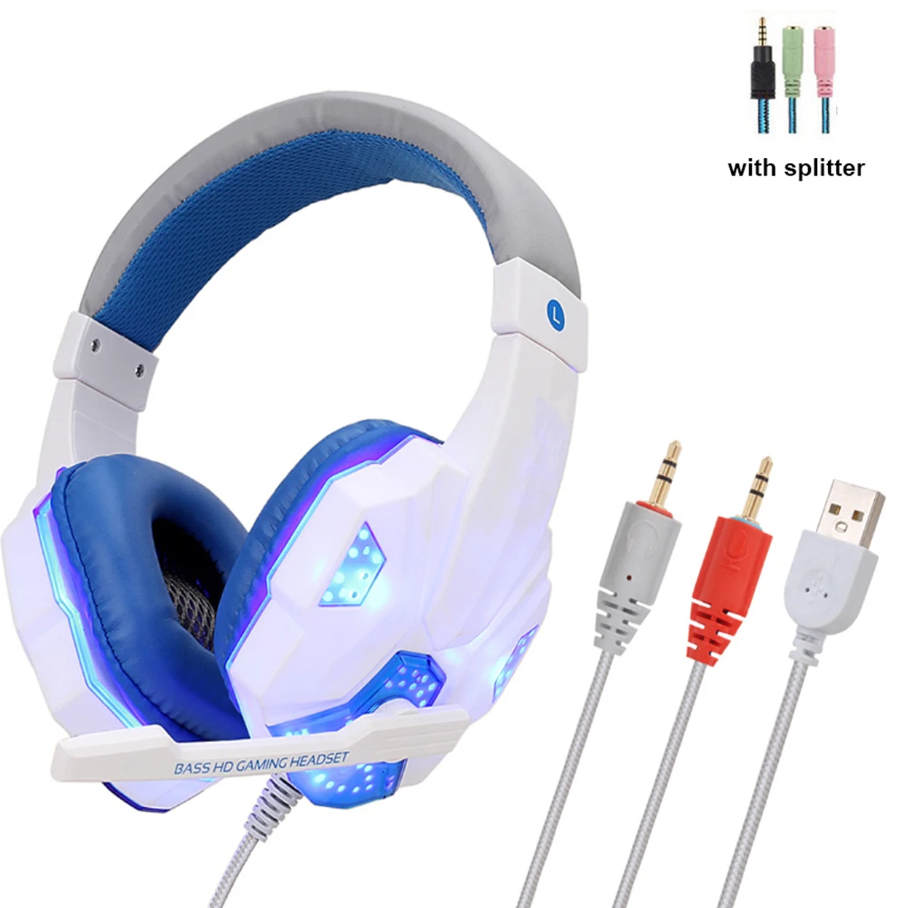 with splitter Наушники, игровая гарнитура, наушники для геймера, стерео наушники с микрофоном, Led, для компьютера, планшета, мобильного телефона - Цвет: with splitter