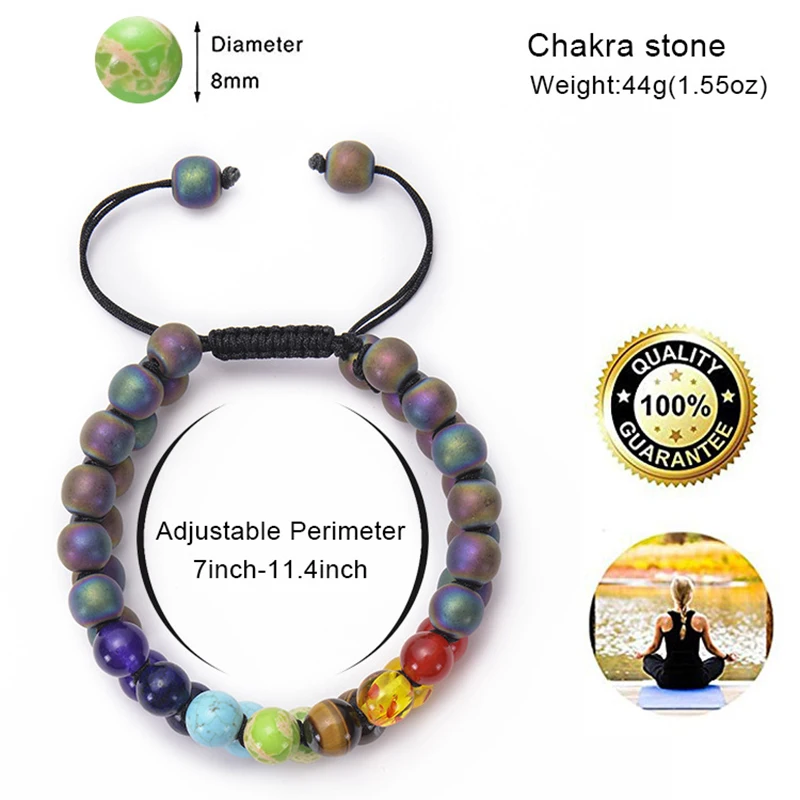 

8mm Bead Chakra Bracelet 7 Chakras Healing Crystals Bracelet Yoga Stone Double Layer Row Beads Bracelets for Womens Mens Gift