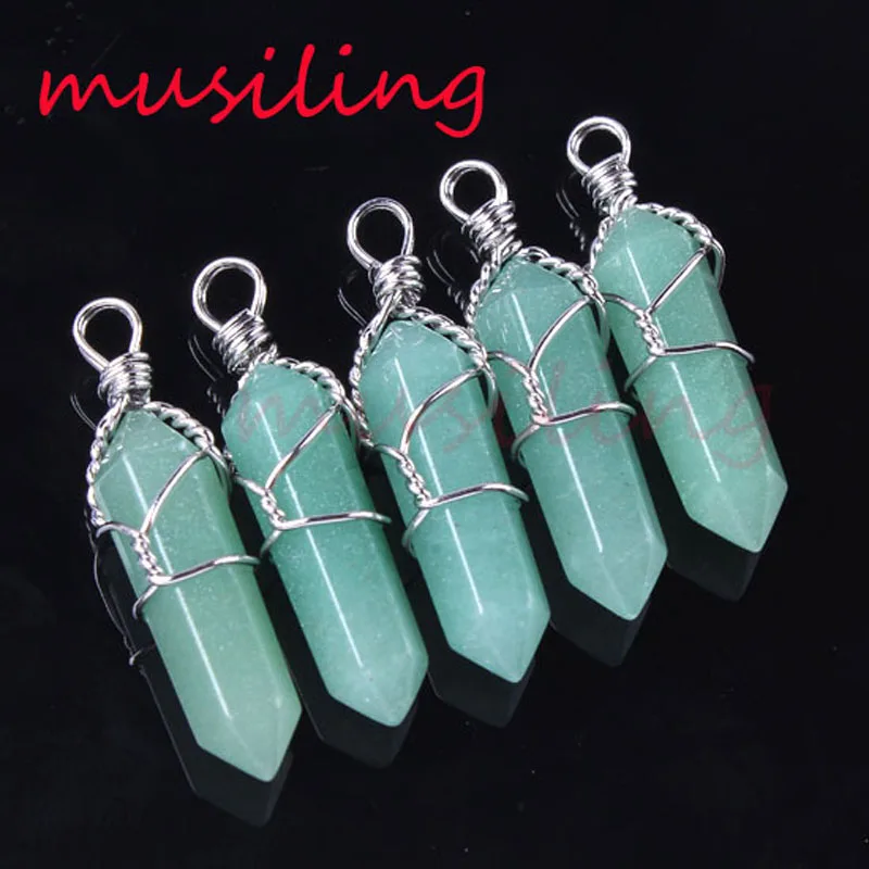 Ожерелье с подвеской в виде шестигранной призмы из натурального камня рейки