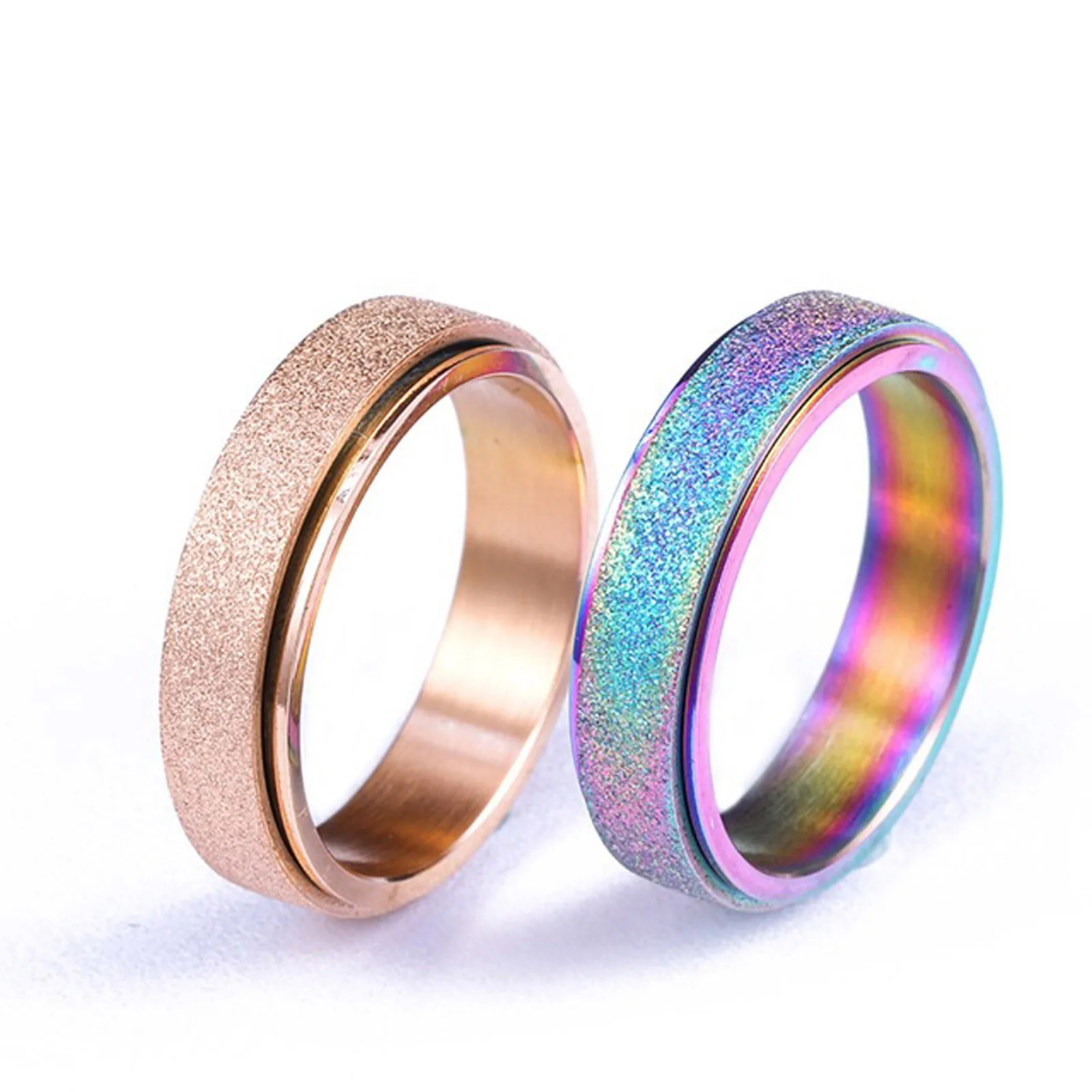 

Fashion Korea Rings for Women Friends Ladies Stainless Steel Sand Blast Outer Band Spins Rings Wonderful Accessories Gift