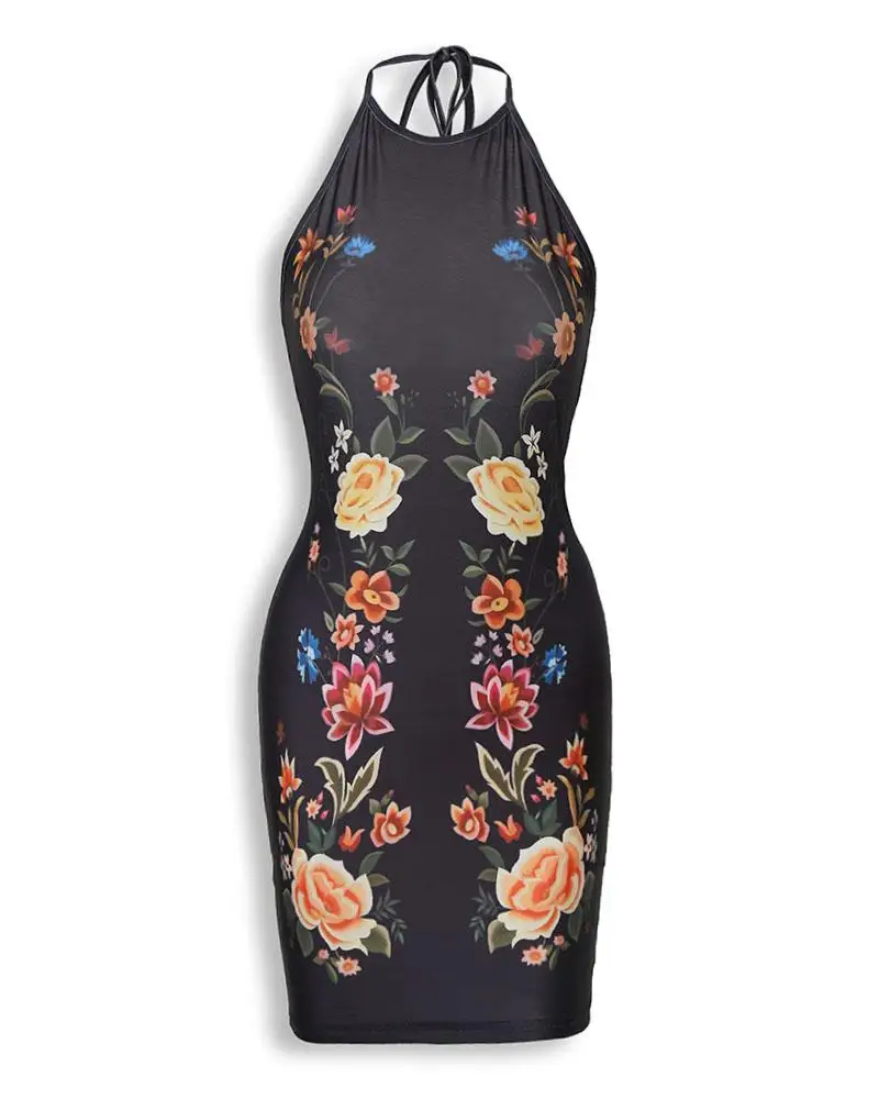 Женское облегающее мини-платье без рукавов с цветочным принтом | Женская одежда