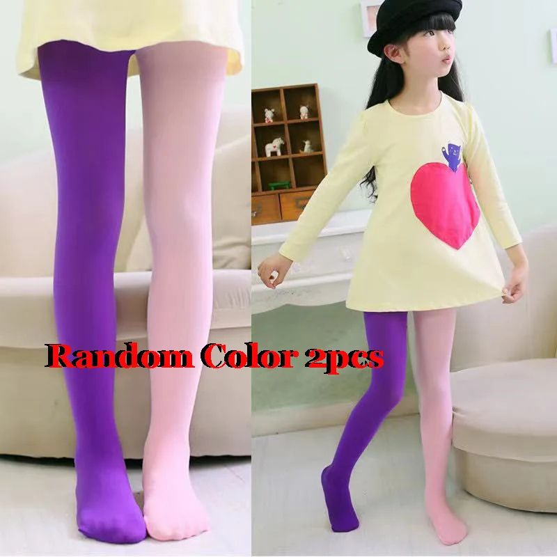 

Children Double Color AB Splicing Velvet Pantyhose Tghts Girls Candy Colors Tights Dancing Stockings 2pcs