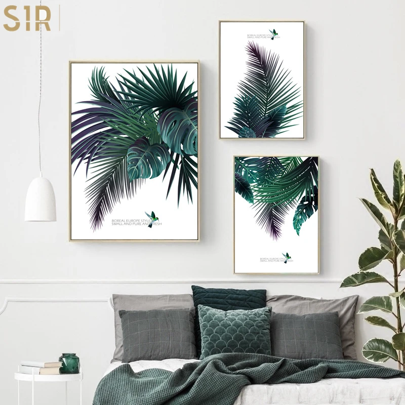 

Watercolor Plant Leaves Canvas Poster Wall Art Print Painting Nordic Decorative Picture Scandinavian Modern Living Room Decor