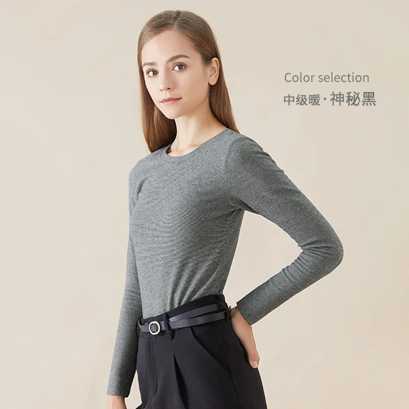 Women's Round Neck Bottoming Shirt Autumn Warm Top Autumn Student Winter Frosted Heat Storage Long Sleeve T-shirt