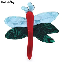 wulibaby acrylic big dragonfly brooches for women men 2 color insects easy matching brooch pins gifts