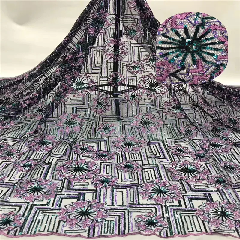 

Madison African Fabrics Sequins Lace Fabrics for Bridal Materials High Quality Sequence Fabric Nigerian Mesh Net Lace